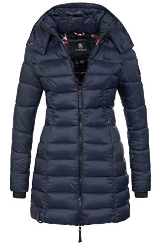 MARIKOO Herbst Winter Übergangs Steppmantel Jacke Mantel gesteppt B603 [B603-Abend-Navy-Gr.L]