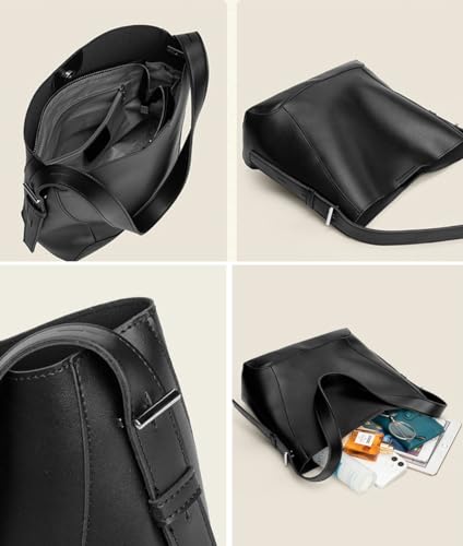 Image of Women's Trendy Tote Bag Vegan Leather Shoulder Crossbody Purse Large Bucket Handbag Soft Top Handle Satchel