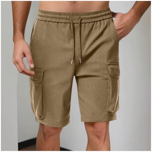 Image of Men's Cargo Sweat Shorts Casual Drawstring Elastic Waist Athletic Workout Gym Jogger Shorts with Multi Pockets