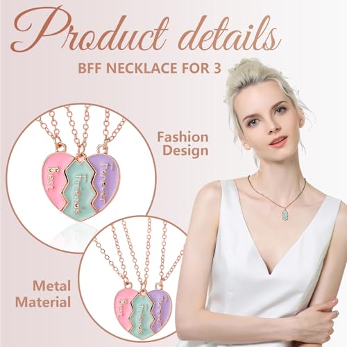 GlamRays BFF Halskette für 3, Herz durchgebrochen Sticking Magnetischer Bester Freund Halsanhänger für Frauen Freundschaft Schmuck Geschenk