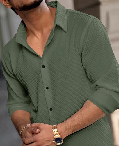 Image of NexaFlair Men's Casual Button Down Shirts Long Sleeve Linen Shirt Fashion Textured Beach Summer Regular Wear Shirts