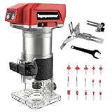 Cordless Palm Router, Wood Router Tool, Trimmer Compatible with Milwaukee M18 Battery, 6 Variable Speed with 30000RPM Brushless Motor, LED Light, with 15pcs Bits for Woodworking (Tools only)