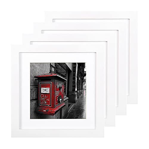 BOJIN 8x8 Fotorahmen ohne Matte, für 15 x 15 cm Fotorahmen mit Matte 8x8 White-4 Pack