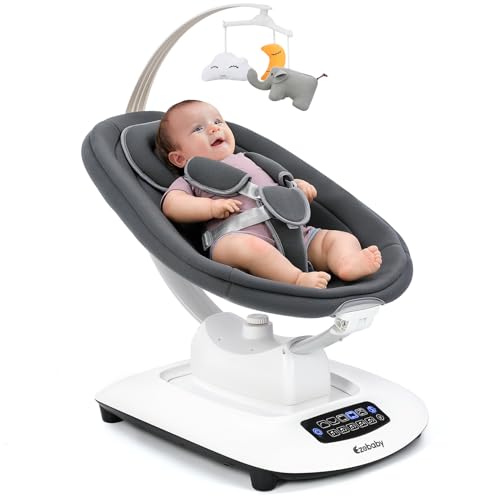 Ezebaby Baby Swing for Infants with 5 Unique Motions, 5 Speeds, 5 Lullabies, Electric Baby Swings with 5-Point Harness, Remote Control, Bluetooth Enabled, Timer Function, Grey