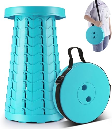 UPGRADED Telescopic Stool - Portable, Adjustable Height, Lightweight, Foldable, MAX LOAD 400 lb, Collapsible Stool for Adults, Camping, Fishing, Hiking, Golf, BBQ (Pale Blue)