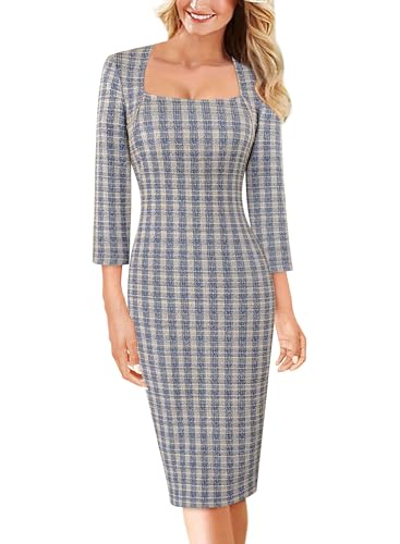 Image of VFSHOW Womens Vintage Square Neck Work Office Business Dress Elegant Casual Cocktail Party Church Bodycon Pencil Sheath Dress