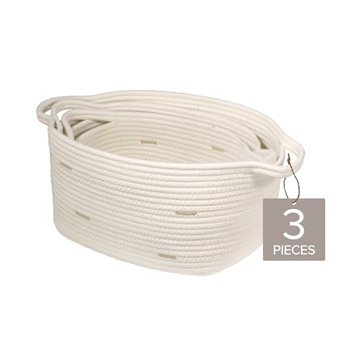 RGI Home Storage Baskets for Organizing, Fabric Rope, Set of 3, Decorative Woven Bins with Easy-Carry Handles, Multiple Sizes, Durable and Stylish, Ivory with Beige Accents by RGI Home - Used condition - Image 8