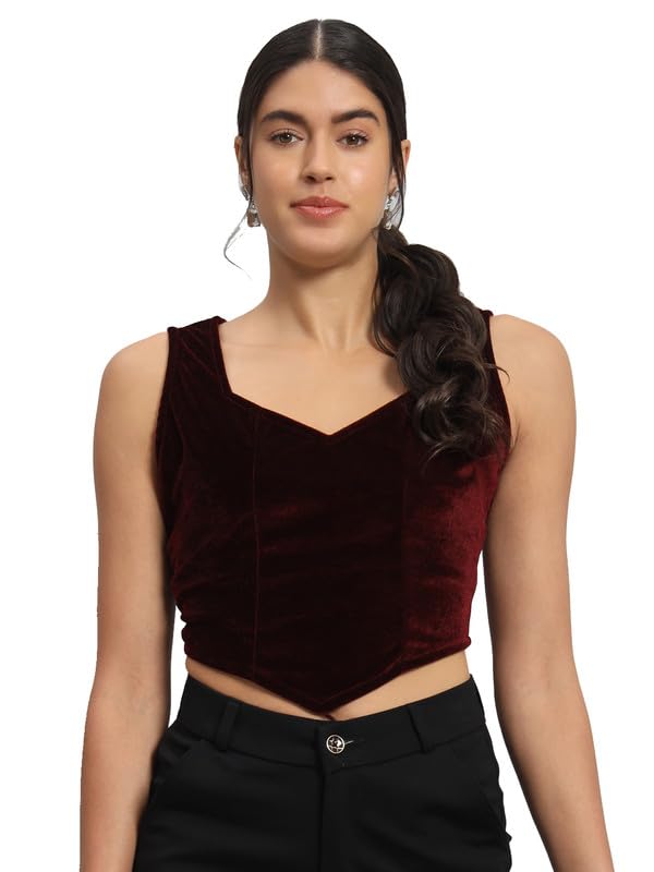vaararo Readymade Party Blouse for Women | Shiny Velvet Sleeveless Stylish Outfit-picture-39