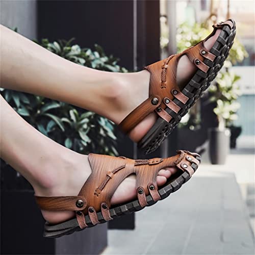 Men Leather Sandals Baotou Slippers Genuine Leather Casual Sandals Non Slip Outdoor Beach Vacation Sandals(40)3