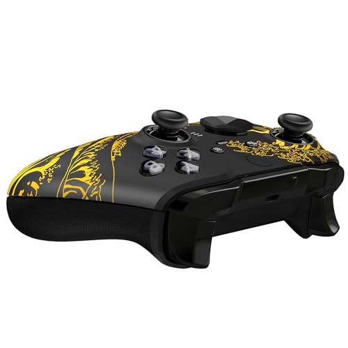 eXtremeRate Carcasa para Xbox One Elite Mando, Accesorios Reemplazables, Funda Protectora Placa Frontal con Anillos de Joystick para Xbox One Elite Series 2 Modelo 1797 - La Gran Ola Dorada-Negro - imagen 9