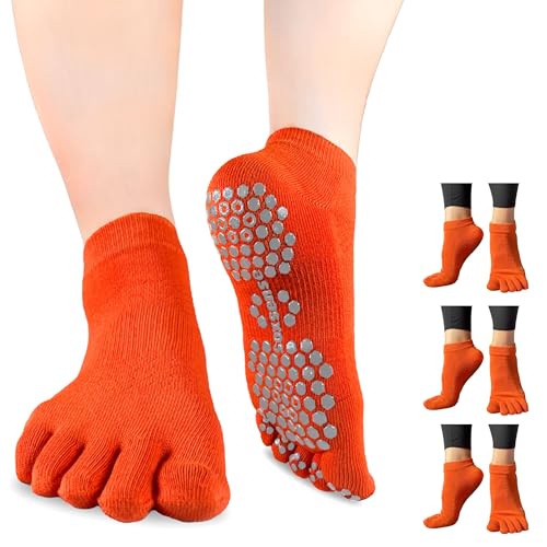 Image of Soxsense Multi-Pack Sports Grip Toe Socks with Cushion, Non-Slip Finger Socks for Pilates, Home Gym, Soccer, basketball