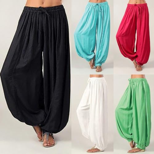 Womens Comfy Bohemian Yoga Pants Tapered Elephant Travel Harem Pants Jogger Elastic Waist Loose Linen Lounge Trousers3