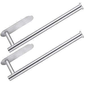 CUXIXA Paper Towel Holder Under Cabinet 2 Pack,Stainless Steel Paper Towel Holder Wall Mount for Kitchen, Bathroom, RV, Paper Towel Rack with Self Adhesive and Screws (Silver)