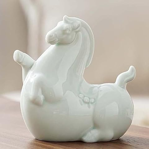 BYVUTE Ceramic Fat Horse, Figurine Collectible Cute Happy Fat Horse Animal Garden Sculpture Handmade Art Painted Bookshelf Table Home Office Decor Gift to Attract Success (White) Cover