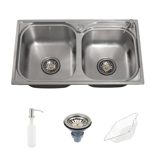 Pingoo.Casa, Cuba Gourmet Para Cozinha com Acessórios, Dosador de Detergente e Cesto Escorredor, Pia Dupla, Aço Inox, Ticunas, Prata