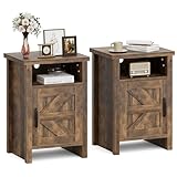 JUMMICO Farmhouse Nightstand, Modern Bedside Table with Barn Door and Shelf, Rustic End Table Side Table for Bedroom, Living Room (2, Rustic Oak)