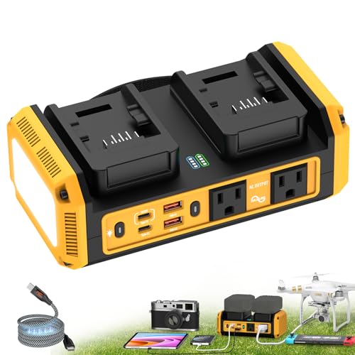 350W Pure Sine Wave Power Inverter Compatible with Dewalt 20V Battery DC 20V to AC 120V Inverter 7A Fast Charger & 2 AC Outlet 2 USB Ports & 2 Type-C Ports 600LM LED Work Light (No Battery)