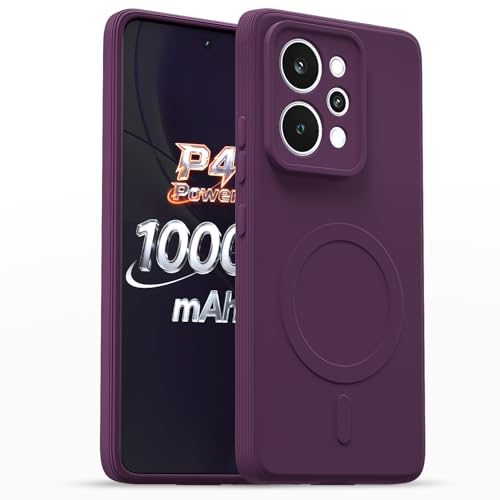 Image of Amazon Basics Back Cover for Realme P4 Power 5G Soft Matte Silicone with Camera Protection | Mag-Safe Logo (Not Mag-Safe Compatible) | Shockproof Slim Fit Bumper Case (Purple)