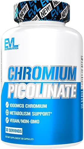 Chromium Picolinate 1000mcg Mineral Supplement - High Strength Chromium Supplement for Metabolism Hunger and Weight Support - Evlution Nutrition Lean Muscle Mass Gainer Bodybuilding Supplement