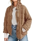 ETCYY Women's Causal Lightweight Quilted Jackets Long Sleeve Oversized Warm Winter Zip Up Coat with Pockets