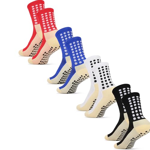 Zion Praiser 4Pairs Men's Grip Sports Athletic Anti Slip Soccer Socks Women/youth Basketball Football Running Black,white,blue,red