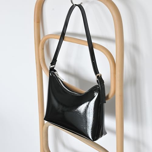 HOXIS Minimalist Faux Patent Leather Shoulder Bag Shiny Women Purse Y2K Style2