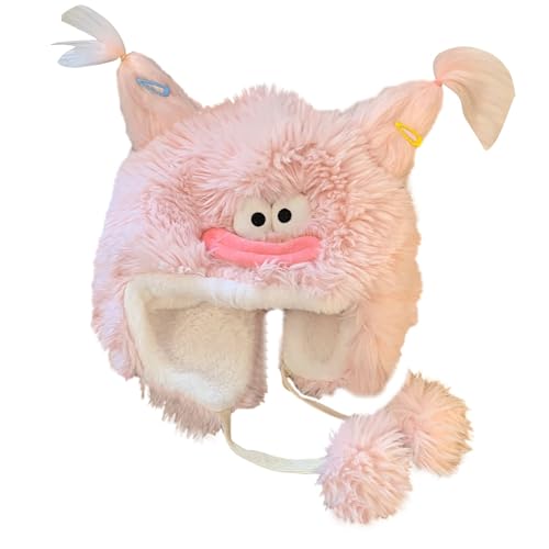 Plush Ugly Shape Trapper Hat Adult Ear Protect Hat Winter Warmer Hat for Students Teens Pink