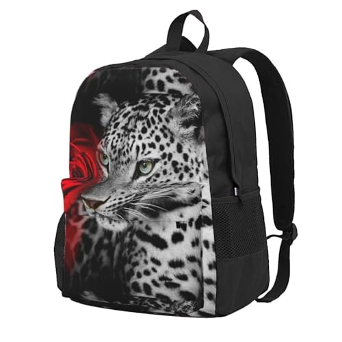 Sac à dos léopard rouge et rose avec compartiment PC portable 15 pouces pour homme et femme