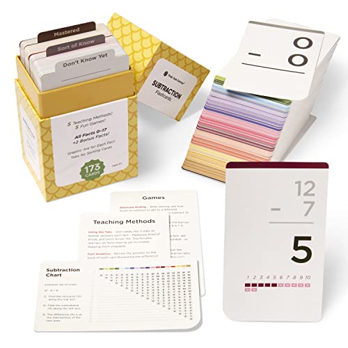 Think Tank Scholar 173 Subtraction Flash Cards Set (Award Winning) All Facts 0-17 Answer on Back, for Kids in Kindergarten, 1ST, 2ND, 3RD, 4TH Grade Class or Homeschool - Learn Math Manipulatives