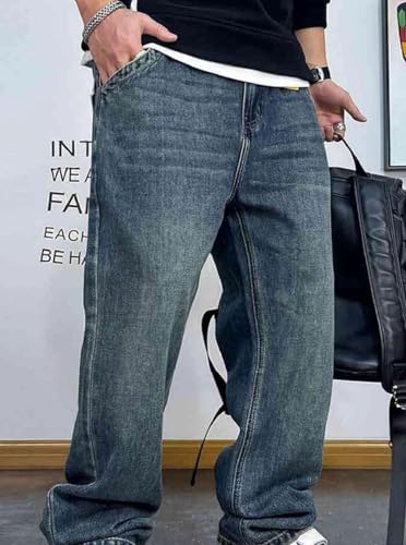 Men’S Vintage Classic Straight Fit Denim Cargo Pants Button Fly Distressed Heavy Full Length Streetwear Plus Size Jeans4