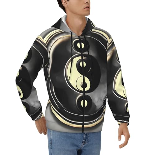 Sweat à capuche pour homme avec fermeture éclair veste casual à cordon et motif Yin Yang
