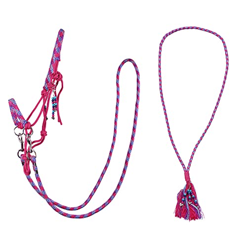 QHP Knotenhalfter Kombi Liberty Set aus Knotenhalfter mit ABN. Zügeln + Halsseil (Kaltblut, Fuchsia)