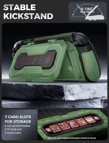 Image of Mumba Dockable for Nintendo Switch 2 Case with Flip Stand, [Titan] Ergonomic Switch 2 Grip Protective Cover Holds 5 Game Cards & 2 TF Cards TPU Accessories and Quick-Release Joy-Con Design