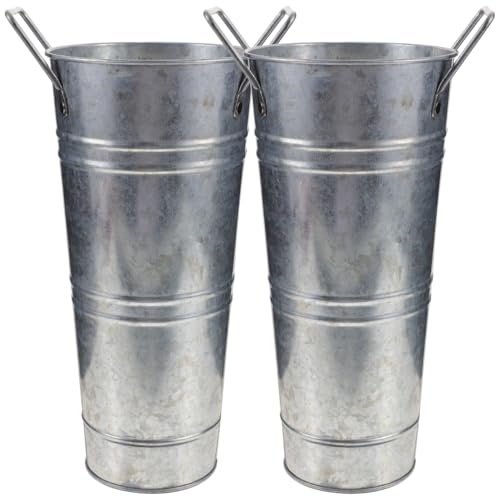 Cabilock 2Piezas Cubos de Flores Galvanizados de Hierro Vintage Jarrones Metálicos Impermeables para Decoración de Hogar y Floral para Arreglos de Flores y Regalos