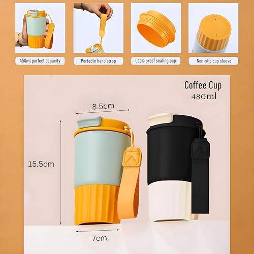 Image of Motka 380ml Stainless Steel Vacuum Insulated Tumbler | Dual Drink Mug with Lid & Straw | Leakproof Coffee Cup for Hot & Cold Drinks | Portable Sipper | Outdoor, Travel & Office (Spring Green)