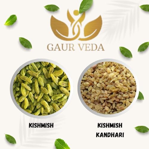 Image of GAURVEDA Kishmish Combo: Premium Kandhari Raisins Plus Classic Golden Raisins - Natural Sweetener, Healthy Snack, Perfect for Desserts & Cooking! | 50 Grams