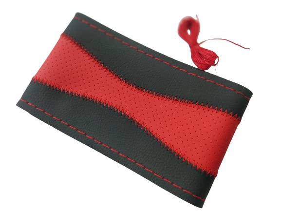 Image of BLACKBIRD Faux Leather | Stitchable Breathable | Stitchable Anti Slip Car Grip Steering Wheel Cover (Black & Red)