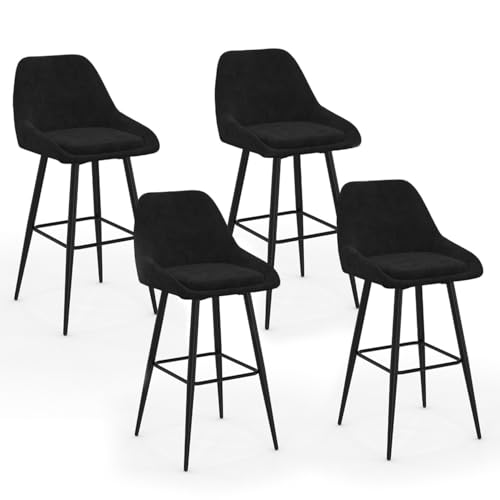 IDMarket - Lot de 4 tabourets de Bar THALYA en Velours Noir avec Demi-accoudoirs