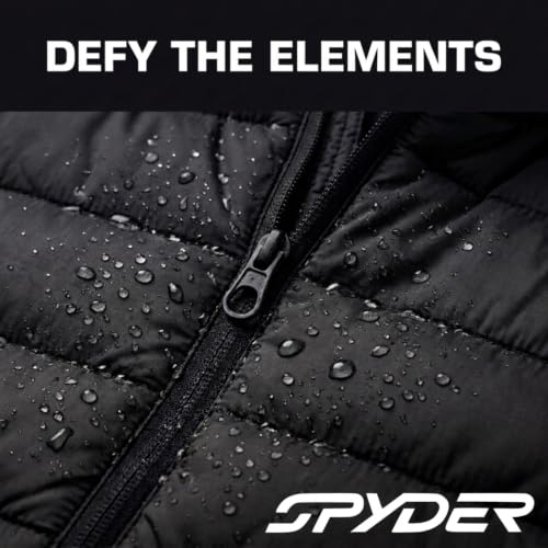 Image of Spyder Puffer Jacket Men - Packable Lightweight Quilted Hooded Winter Coat | Soft-touch insulation, packs into inner zip pocket, reversed coil zipper, zippered hand pockets
