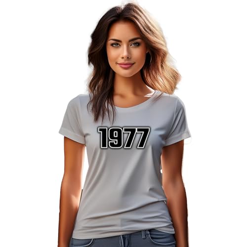 T-shirt femme 1977 top gris chiné mode vintage casual