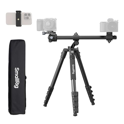 Image of SmallRig CT25 64.5 inch /164cm Horizontal Overhead Tripod for iPhone & Camera, with Phone Holder & Carrying Bag, 22lb Max Load Aluminum Lightweight Camera Tripod for Overhead Shots /Live Streaming