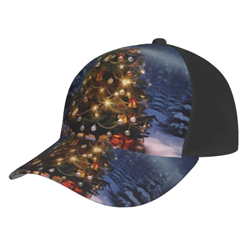 FWJZDSP Gorra de béisbol con Estampado de árbol de Navidad y Hebilla Ajustable, Ideal para Adultos, para protegerse del Sol y para el Tiempo Libre (diseño Lateral Negro.