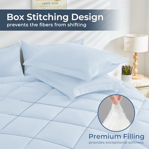 HEVUMYI Light Blue Full Comforter Set - 7-Piece All Season Bed in a Bag Full, Ultra Soft Bedding Set with Comforter, Flat Sheet, Fitted Sheet, Pillowcases, Pillow Shams