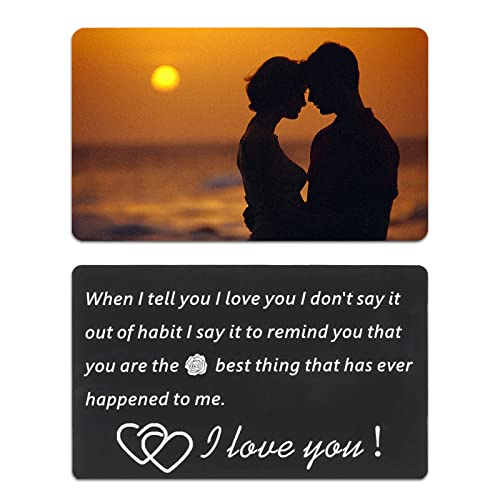 Personalized Photo Wallet Insert - Engraved Double Sided Aluminum Metal Wallet Card Love Note, Anniversary Gifts for Husband, Wife, Boyfriend, Girlfriend, Romantic Birthday Gift for Him or Her