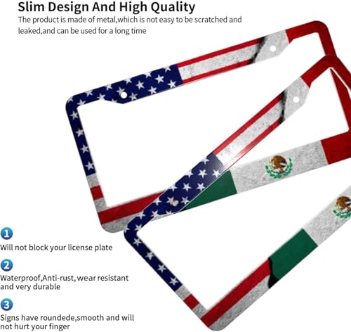 Retro American Mexi Flag License Plate Frames - 2 pcs USA Mexico Flag Aluminum Holder Cover with Stainless Steel Screws Caps License Plate Frame Fits All License Plates in Canada by Cheysrae - Image 3