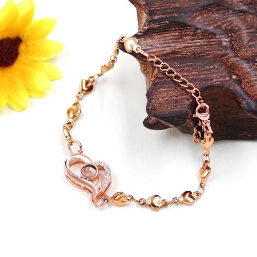 Image of Uloveido Cute Stainless Steel Heart Link Chain Bracelet | 100 Different Languages I Love You Projection Bracelets for Women Girls