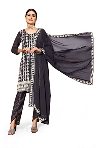 Image of LYMI LABEL Kurta Set For Women - Georgette Chikankari Sequence Straight Kurta With Bottom Set with Matching Dupatta for Ethnic, Fusion Wear
