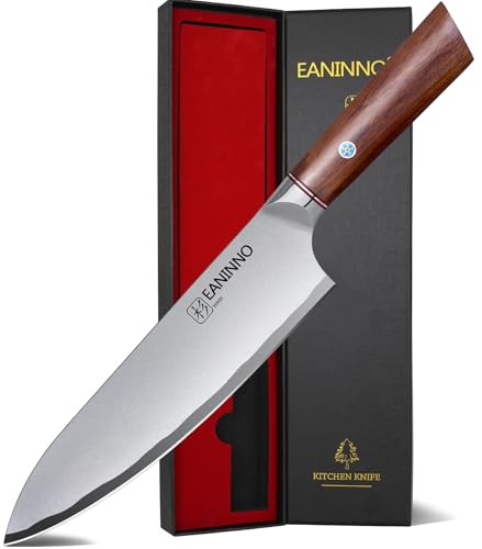 EANINNO Chef Knife Japanese 8 inch Sharp High Carbon Stainless Steel Kitchen Knife Professional for Cutting Meat Vegetable with Ergonomic Wood Handle Gift Box