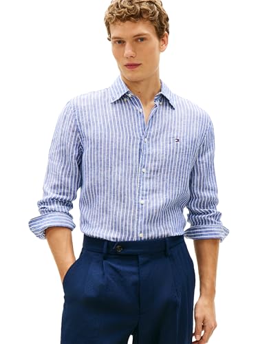 Image of Tommy Hilfiger Men's Long Sleeve Casual Linen Button Down Shirts in Regular Fit