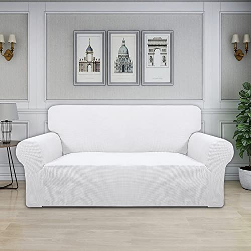 Image of Easy-Going Stretch Oversized Loveseat Slipcover 1-Piece Sofa Cover Furniture Protector Couch Soft with Elastic Bottom for Kids Polyester Spandex Jacquard Fabric Small Checks Snow White